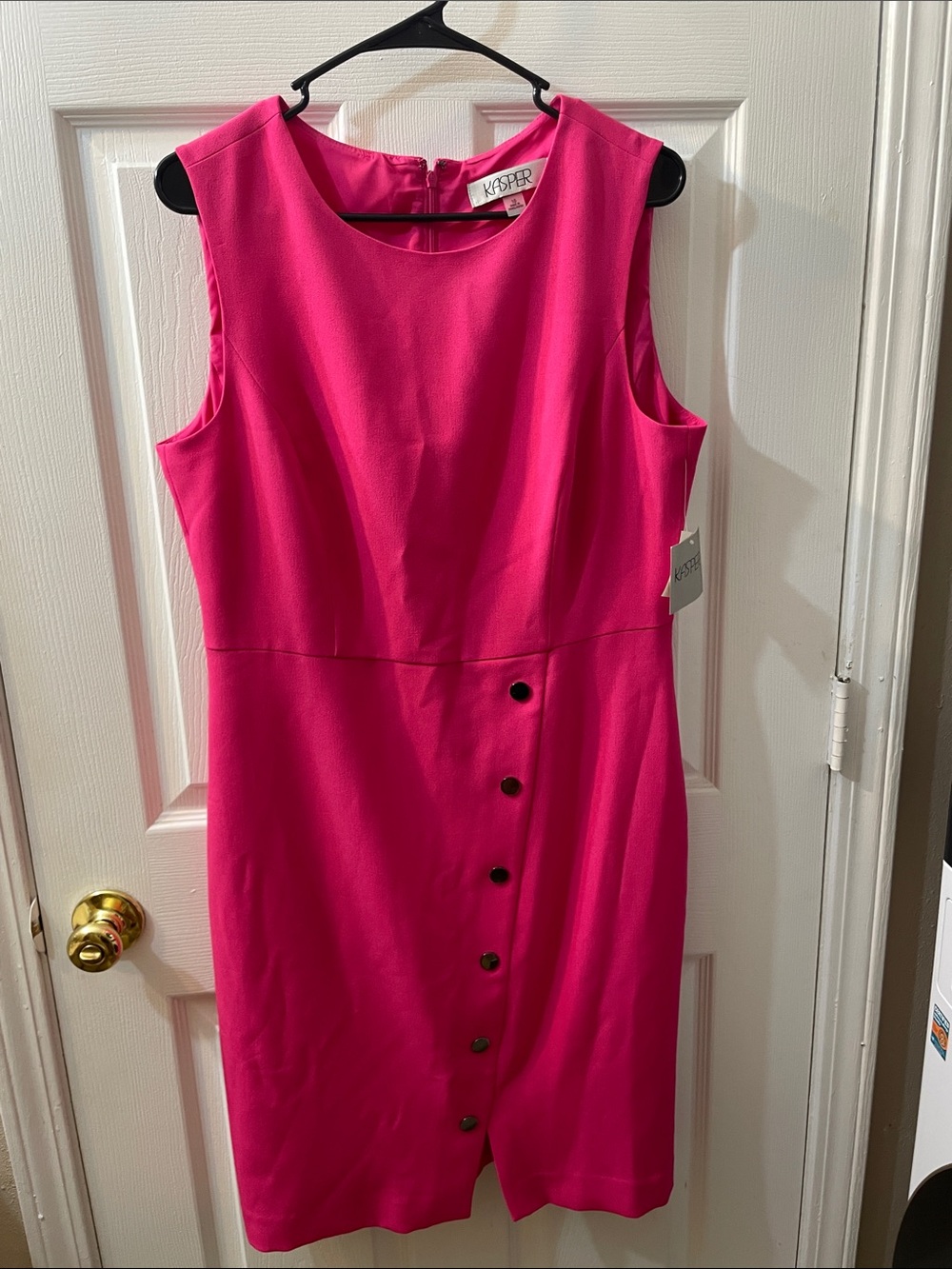 NWT Kasper Hot Pink Asymmetrical Button Sheath Dress
